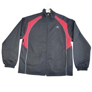 Russell Athletic Mens LargeJacket  Black Red Track Full Zip Mesh Lined Pockets